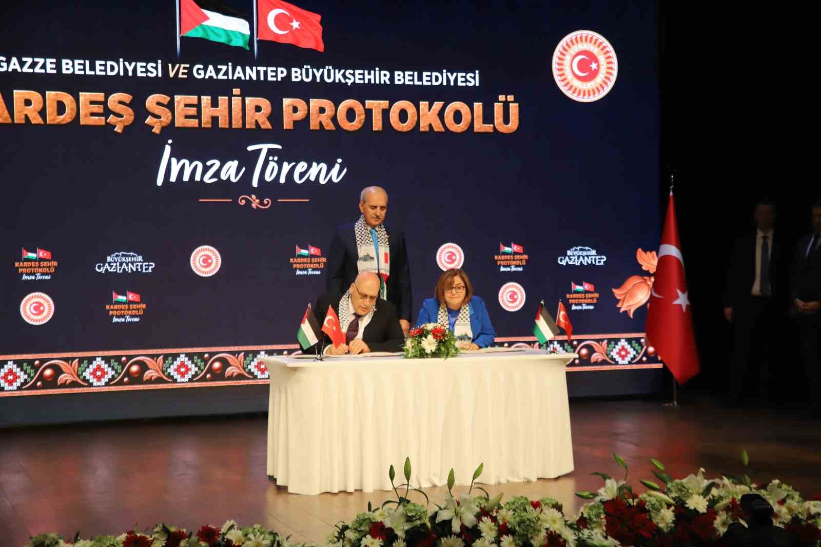 FİLİSTİN BÜYÜKELÇİSİ ABU JAİSH VE BAŞKAN FATMA ŞAHİN, TBMM BAŞKANI NUMAN KURTULMUŞ'UN DA NEZARETİNDE KARDEŞ ŞEHİR PROTOKOLÜNE İMZA ATTI.