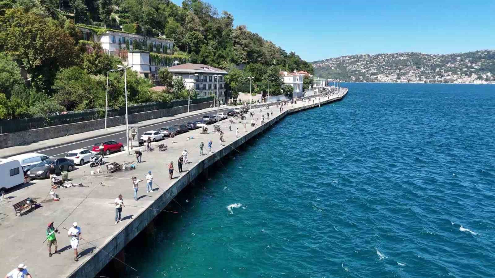 SARIYER SAHİLİNDE OLTALARINI DENİZE ATAN VATANDAŞLARIN KOVALARI PALAMUTLA DOLARKEN, BALIKÇILAR BALIKLARIN HEM İRİLİĞİNDEN HEM DE MİKTARINDAN MEMNUN OLDUKLARINI SÖYLEDİ.