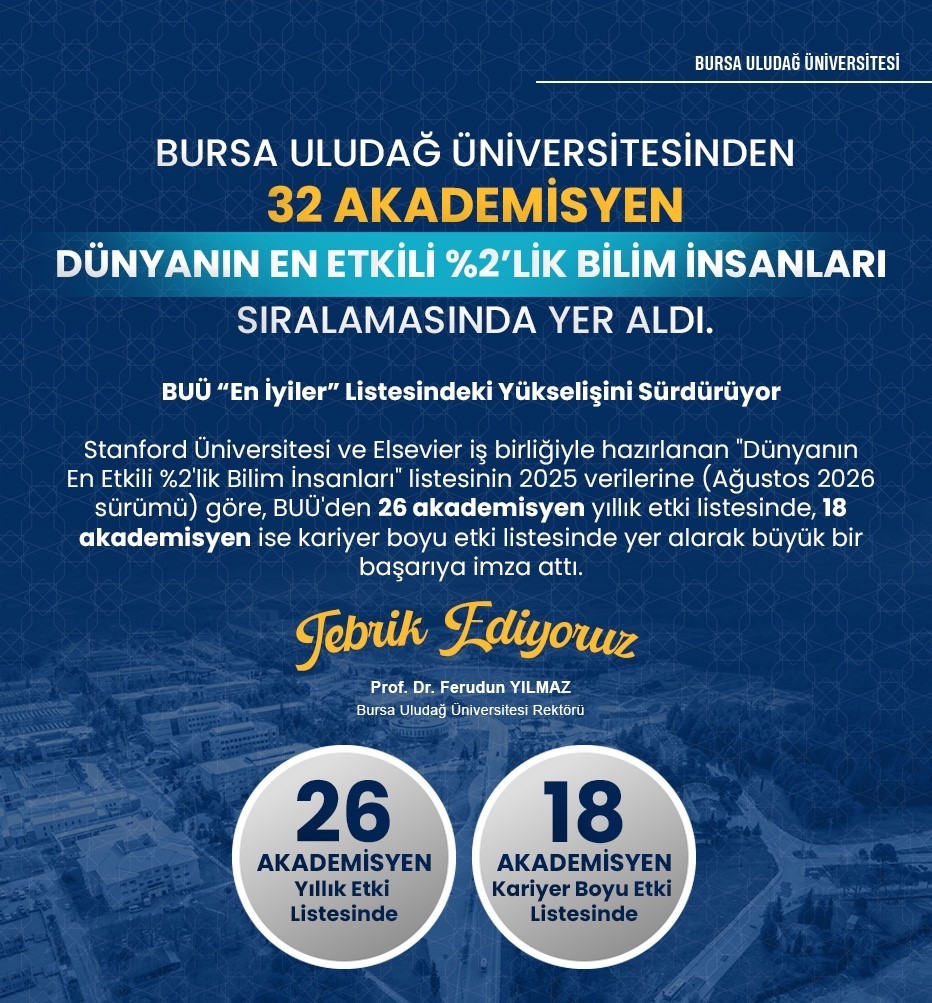 BURSA ULUDAĞ ÜNİVERSİTESİNİN (BUÜ) ULUSLARARASI ALANDA BAŞARIYA İMZA ATAN ÖĞRETİM ÜYESİ SAYISI HER GEÇEN YIL ARTMAYA DEVAM EDİYOR.