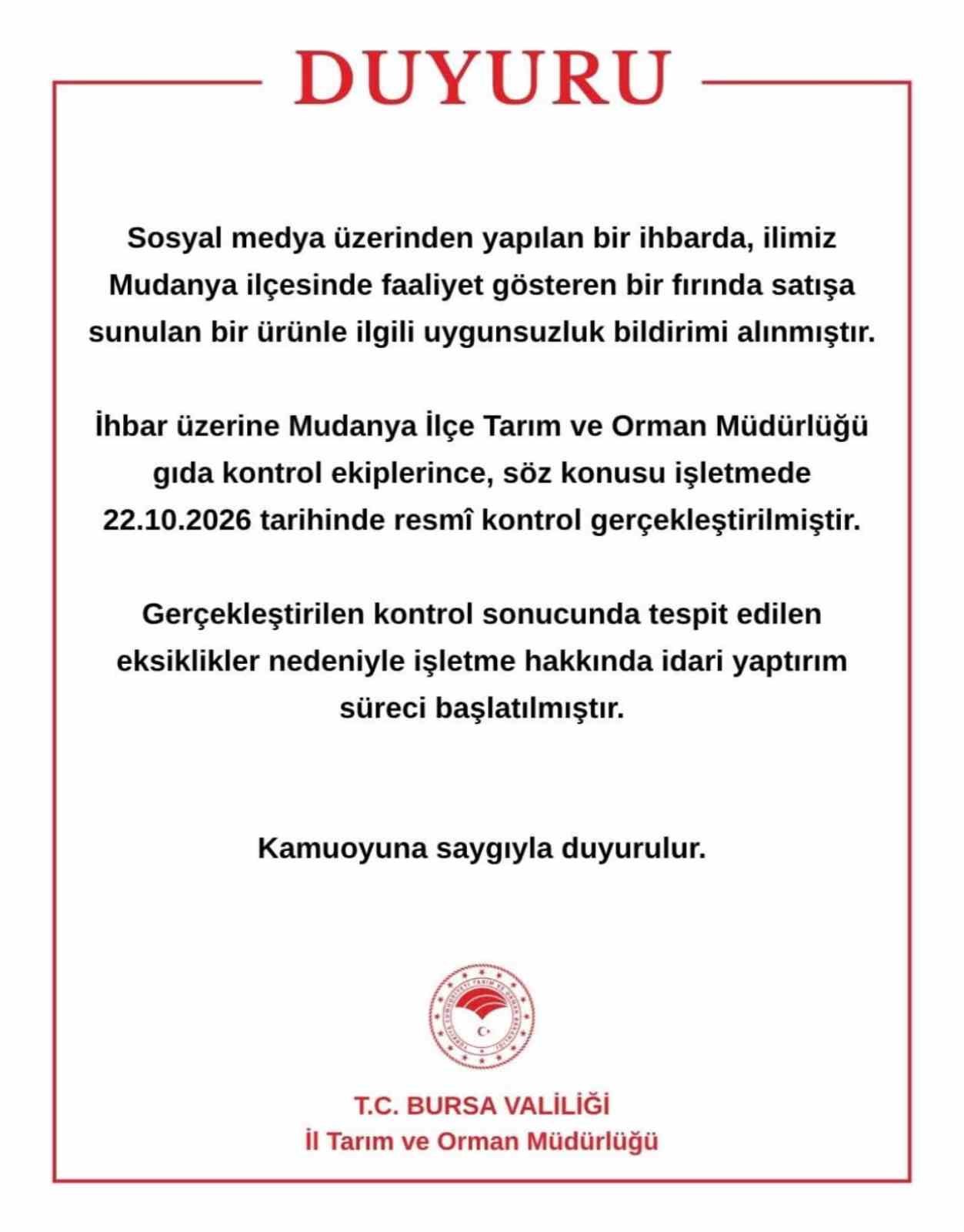 DENETİMDE EKSİKLİKLER TESPİT EDİLİRKEN İŞLETME HAKKINDA İDARİ YAPTIRIM SÜRECİ BAŞLATILDI. İŞLETMEYE 52 BİN 800 TL İDARİ PARA CEZASI UYGULANDIĞI BİLDİRİLDİ.