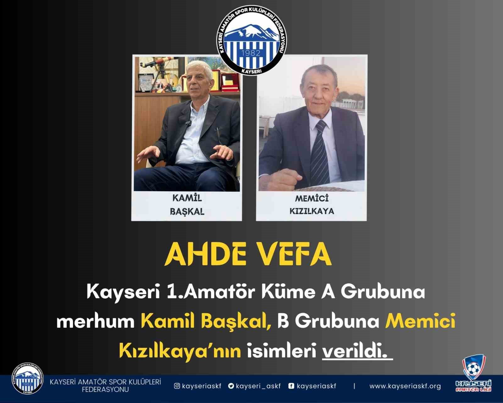 KAYSERİ AMATÖR SPOR KULÜPLERİ FEDERASYONU (ASKF), 2026-2027 FUTBOL SEZONUNDA 17-18 EKİM’DE BAŞLAYACAK 1. AMATÖR KÜME VE U19 LİGİ GRUPLARINA, KAYSERİ SPOR CAMİASINA ÖNEMLİ KATKILAR SUNAN İSİMLERİ VEREREK AHDE VEFA ÖRNEĞİ SERGİLEDİ.