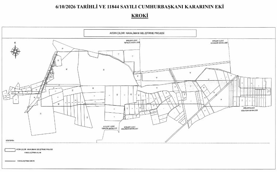 AYDIN ÇILDIR HAVALİMANI’NIN TİCARİ UÇUŞLARA AÇILMASI İÇİN YÜRÜTÜLEN GELİŞTİRME PROJESİ KAPSAMINDA EFELER İLÇESİNDEKİ TEPECİK, GÖLHİSAR VE KOCAGÜR MAHALLELERİNDEKİ BAZI TAŞINMAZLAR İÇİN ACELE KAMULAŞTIRMA KARARI ALINDI.