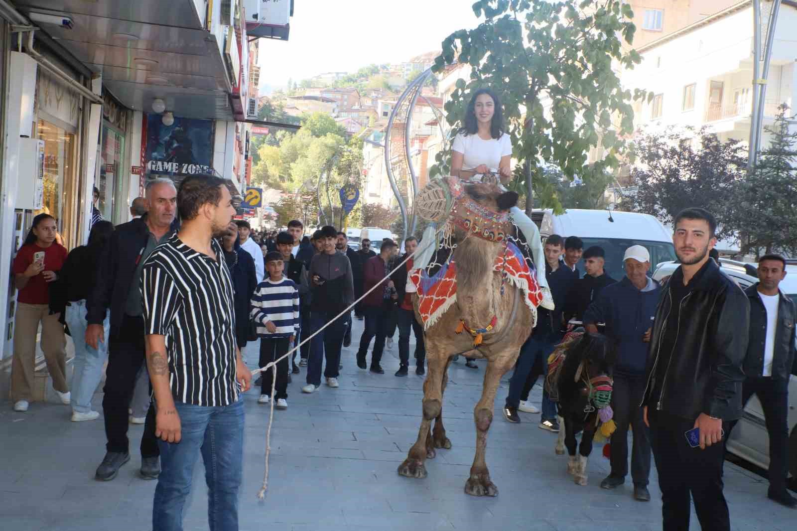 HAKKARİ'DE DÜZENLENEN YÖRESEL ÜRÜNLER ETKİNLİĞİ İÇİN HATAY'DAN GETİRİLEN DEVE VE MİDİLLİLER YOĞUN İLGİ GÖRDÜ.