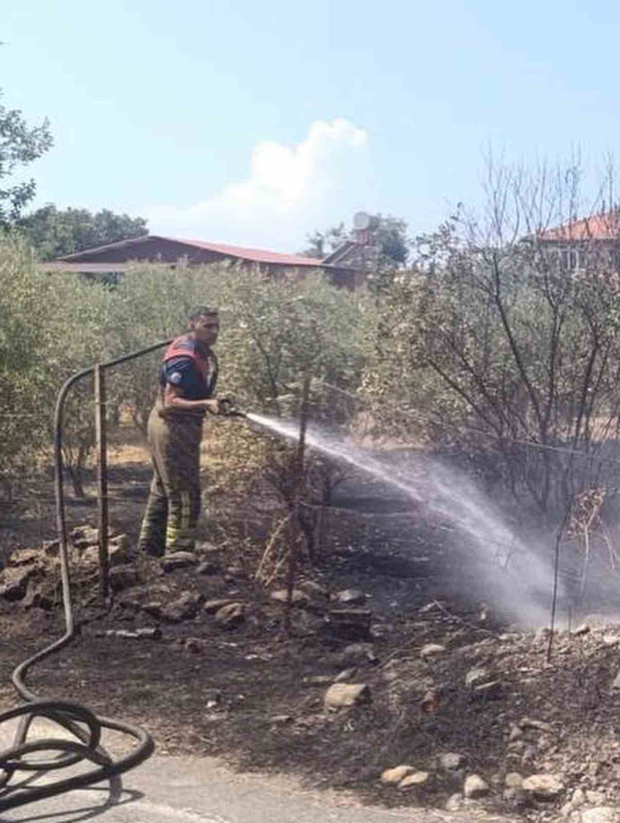 DÖRTYOL İLÇESİ KUZUCULU MAHALLESİ’NDE ÇIKAN BAHÇE YANGININA EKİPLERİN MÜDAHALESİNDEN GÖRÜNTÜ.