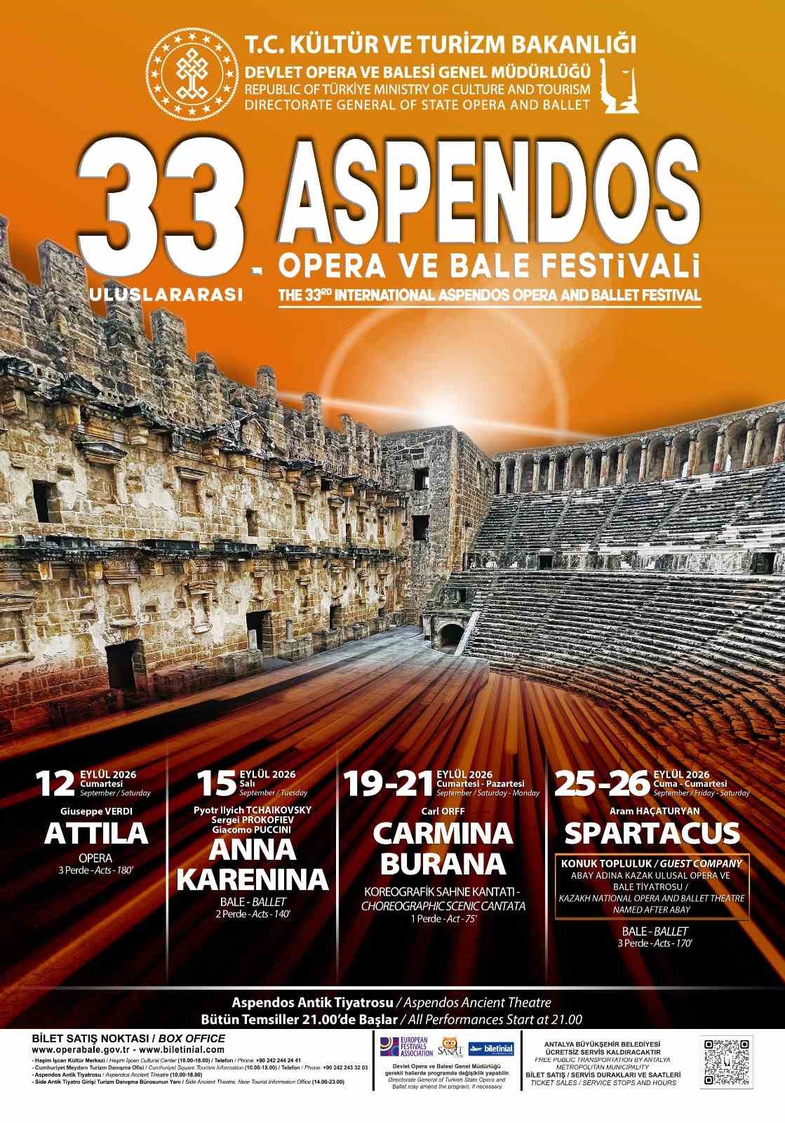 OPERA VE BALE DÜNYASININ ÖNEMLİ ORGANİZASYONLARINDAN ULUSLARARASI ASPENDOS OPERA VE BALE FESTİVALİ, BU YIL 33’ÜNCÜ KEZ SANATSEVERLERLE BULUŞACAK.