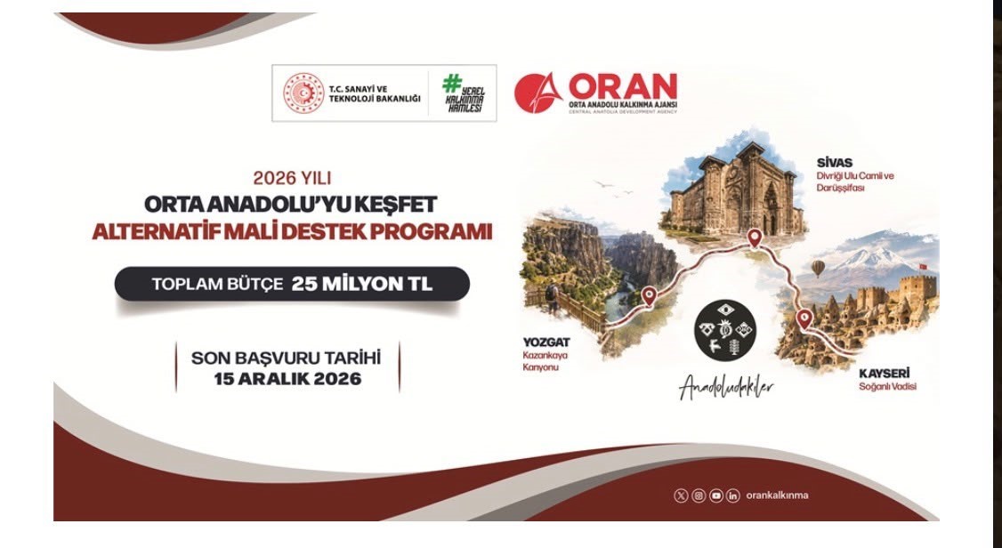 ORTA ANADOLU KALKINMA AJANSI (ORAN) TARAFINDAN YÜRÜTÜLEN '2026 YILI ORTA ANADOLU'YU KEŞFET ALTERNATİF MALİ DESTEK PROGRAMI' KAPSAMINDA DÜZENLENEN BİLGİLENDİRME TOPLANTISI KAYSERİ'DE GERÇEKLEŞTİRİLDİ.